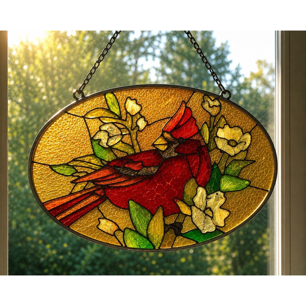 Joan‎ Baker Designs Cardinal Bird Stained Glass Style Suncatcher Window Hanging